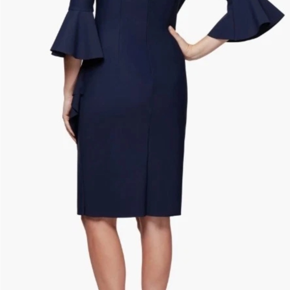 Alex Evenings Navy Sheath‎ Dress Cocktail, 3/4 Bell Sleeve, Knee Length, Sz 4 - Picture 3 of 12